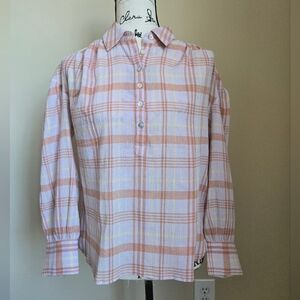 Faherty Ollie top lightweight organic cotton blend plaid popover shirt womens XS